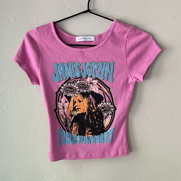 NEW DAYDREAMER JANIS JOPLIN PIECE OF MY HEART BABYDOLL RIBBED TEE IN PINK S - Picture 2 of 3